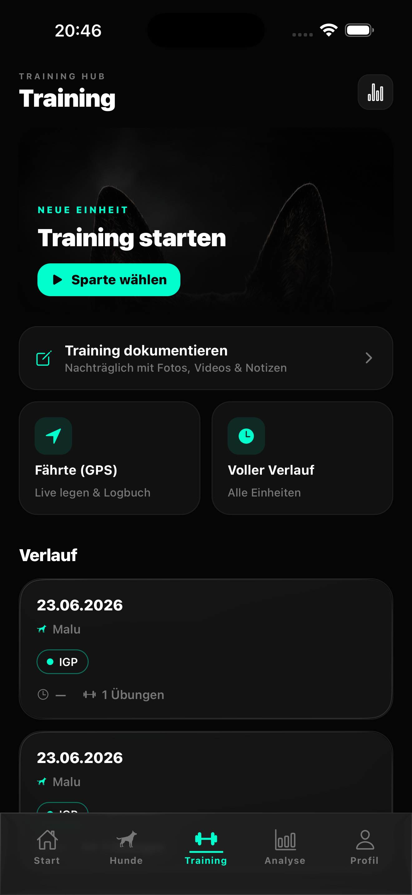 ANYVO Training dokumentieren Screenshot